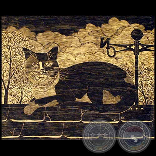 Gato sobre el tejado - Grabado de WALLY MONTIEL